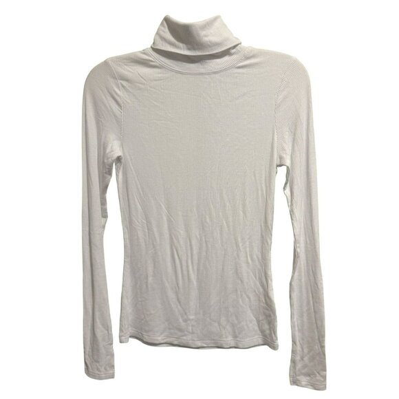 White Ribbed Turtleneck Top Long Sleeve Layering Classic Sz M Sweet Romeo NEW - Picture 2 of 5